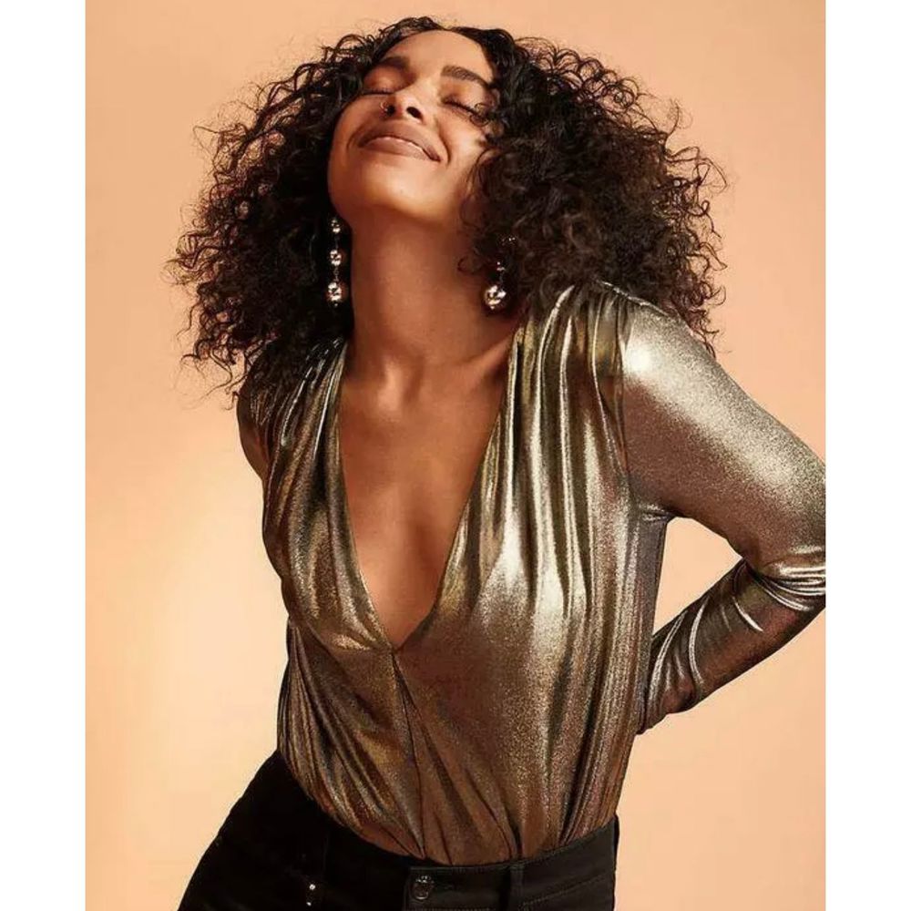 Express size M Gold Long sleeve Bodysuit